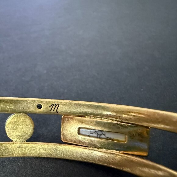 Madewell Gold-Tone Cuff Bracelet Faux Marble Faux Pearl Accents Adjustable Fit - Picture 4 of 10